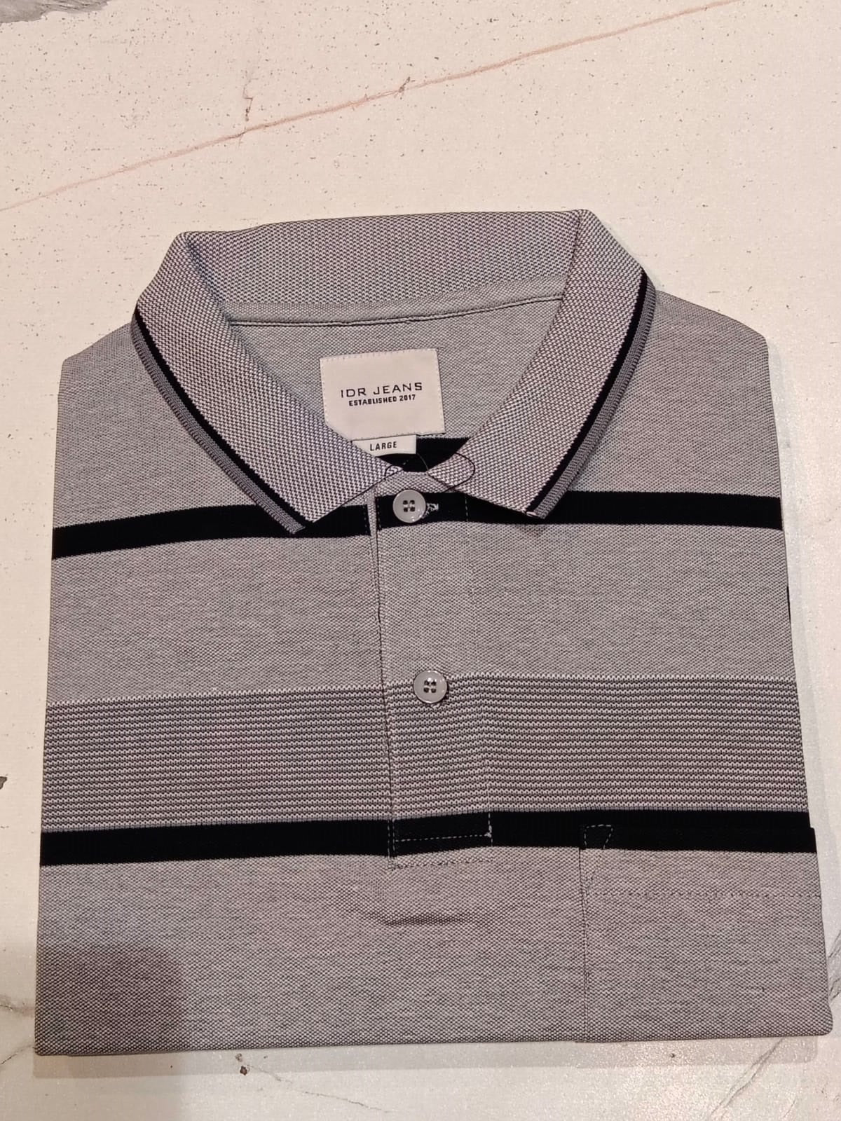 Men's Grey Striped Polo T-Shirt |
