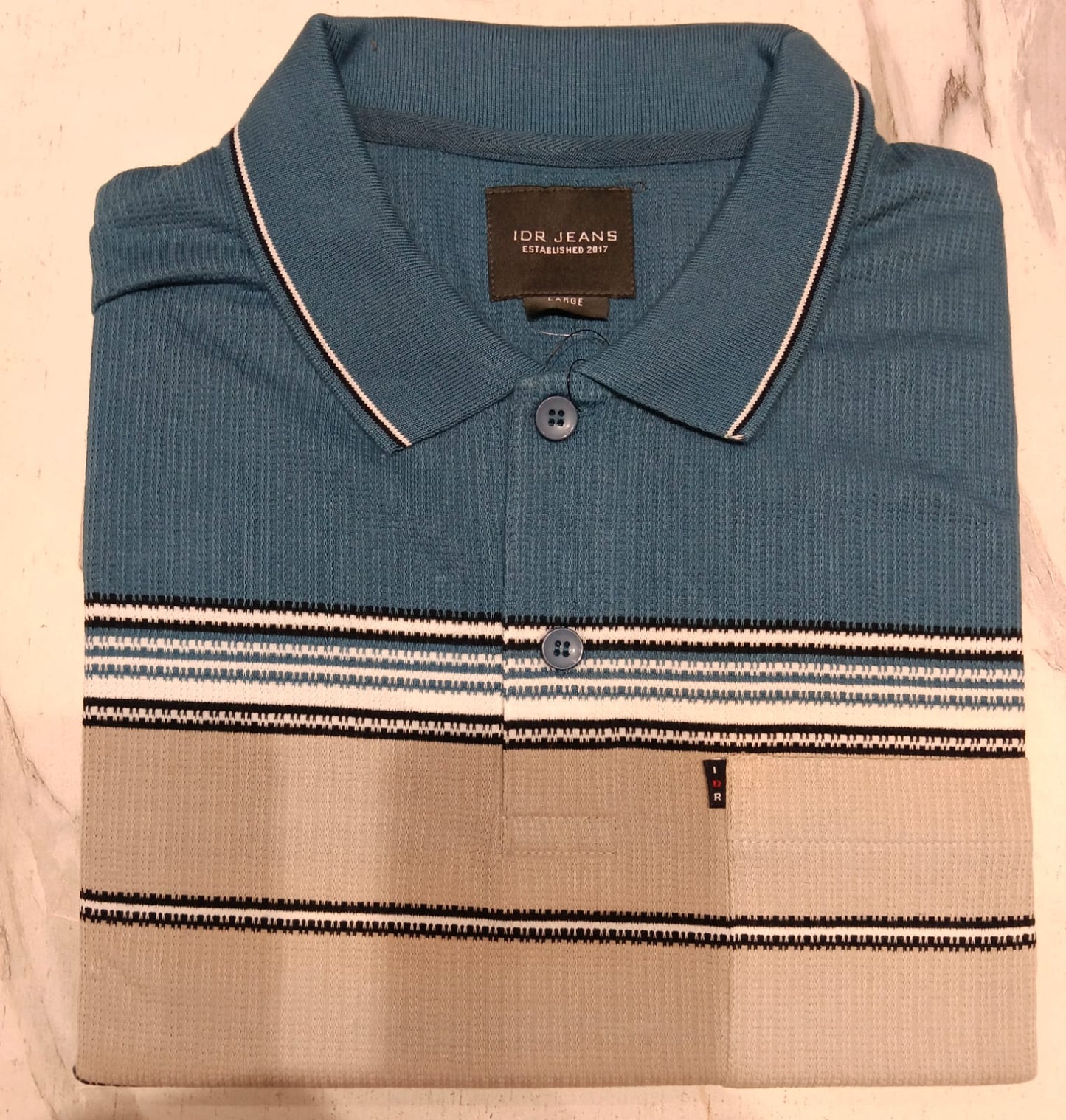 Premium Men's Sky Blue & Beige Striped Polo T-Shirt