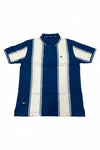 Title: Men’s Navy Blue & White Vertical Striped Polo T-Shirt