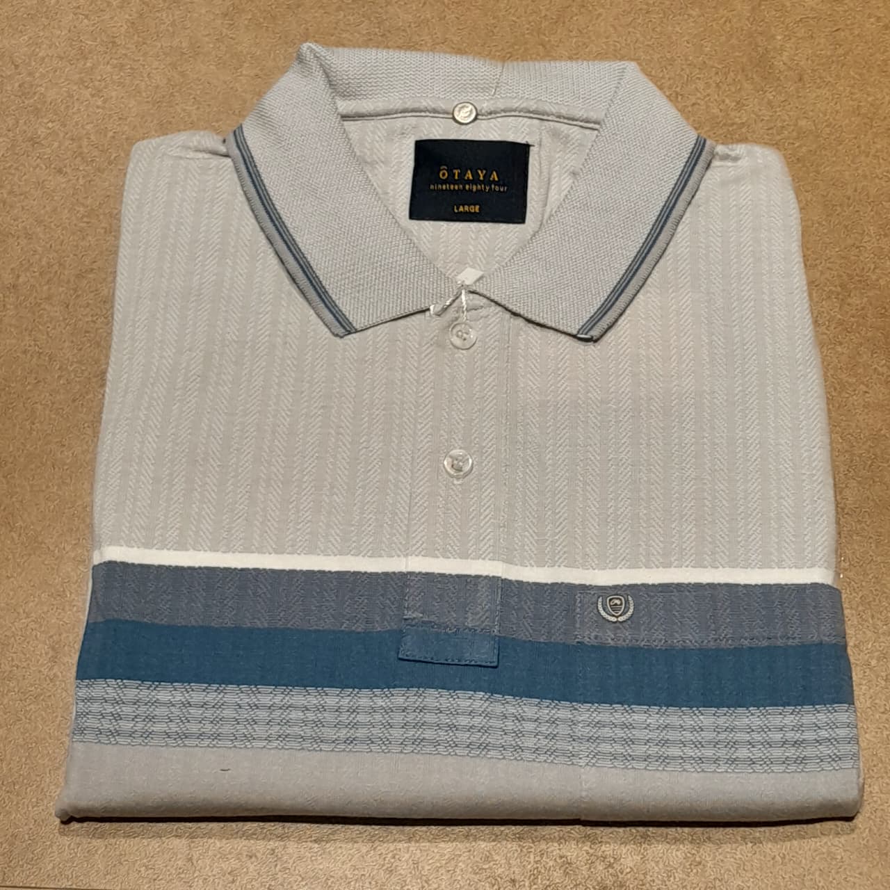 Men’s Grey & Blue Horizontal Stripe Polo T-Shirt