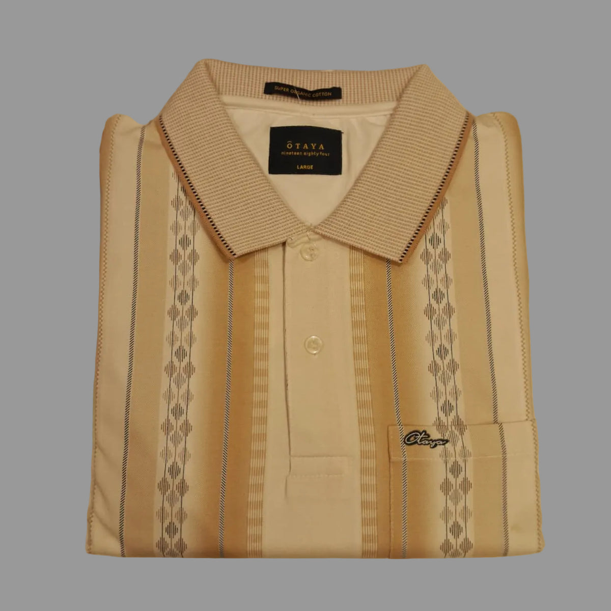 Men’s Beige Vertical Stripe Polo T-Shirt