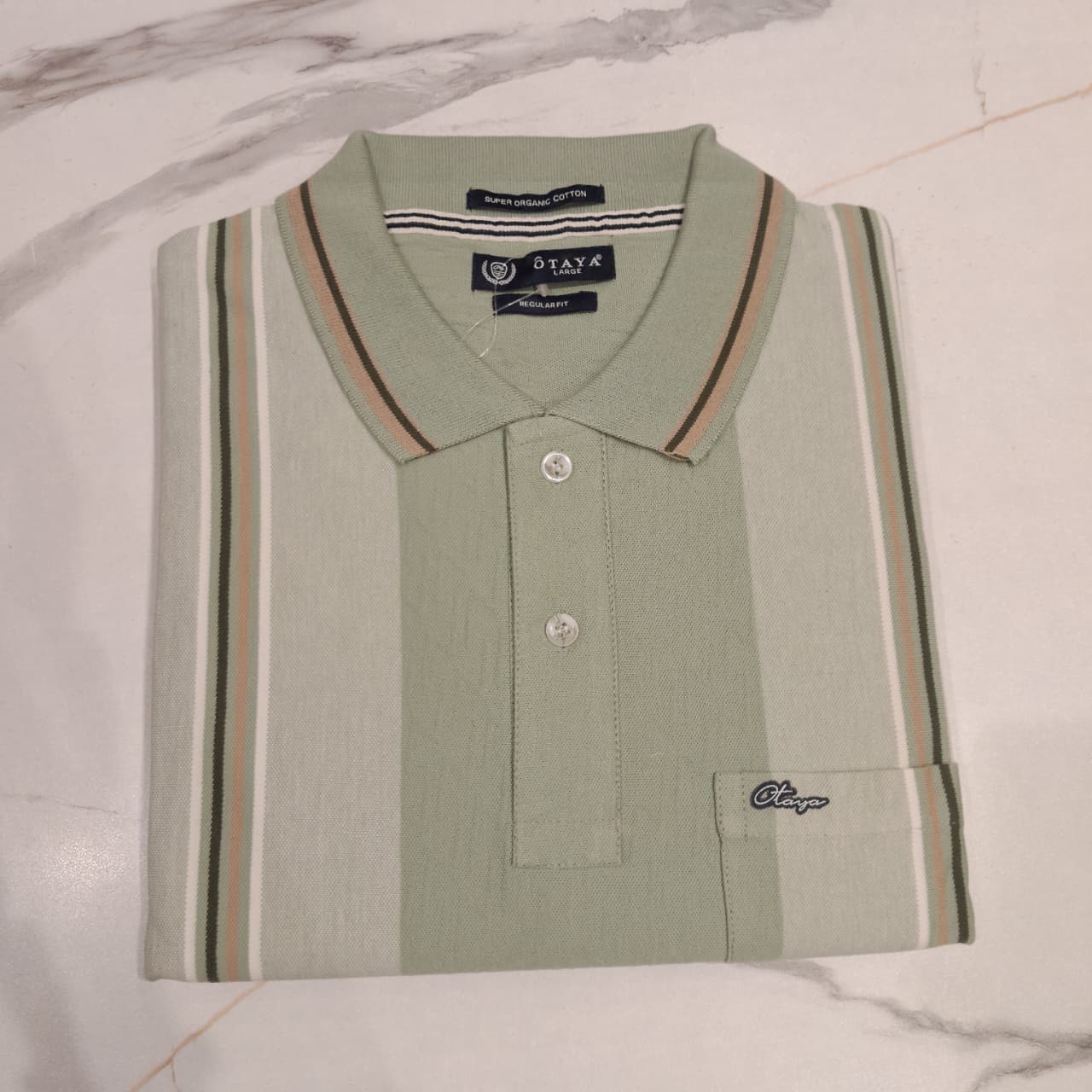 Men’s Sage Green Vertical Stripe Polo T-Shirt