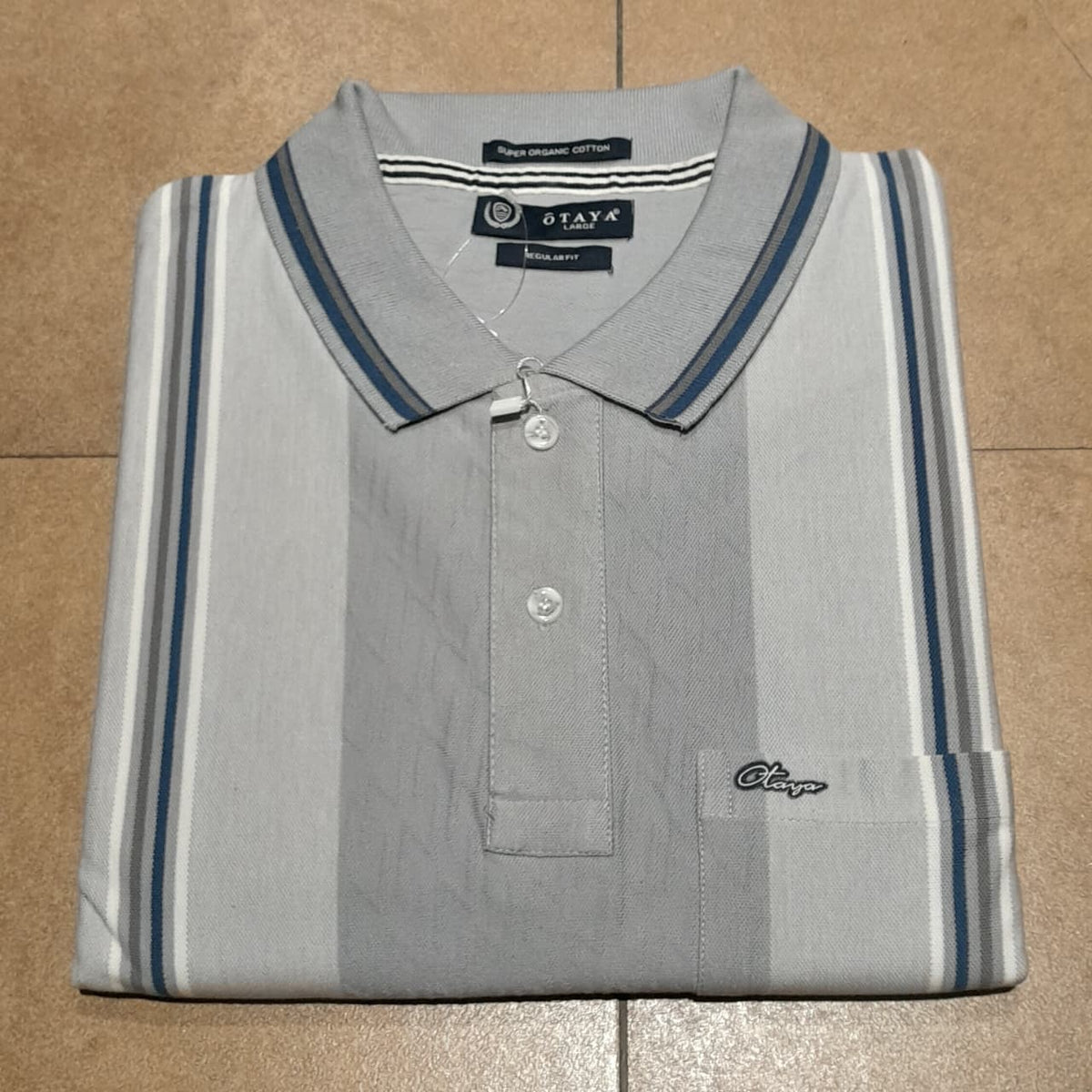 Men’s Light Grey Vertical Stripe Polo T-Shirt