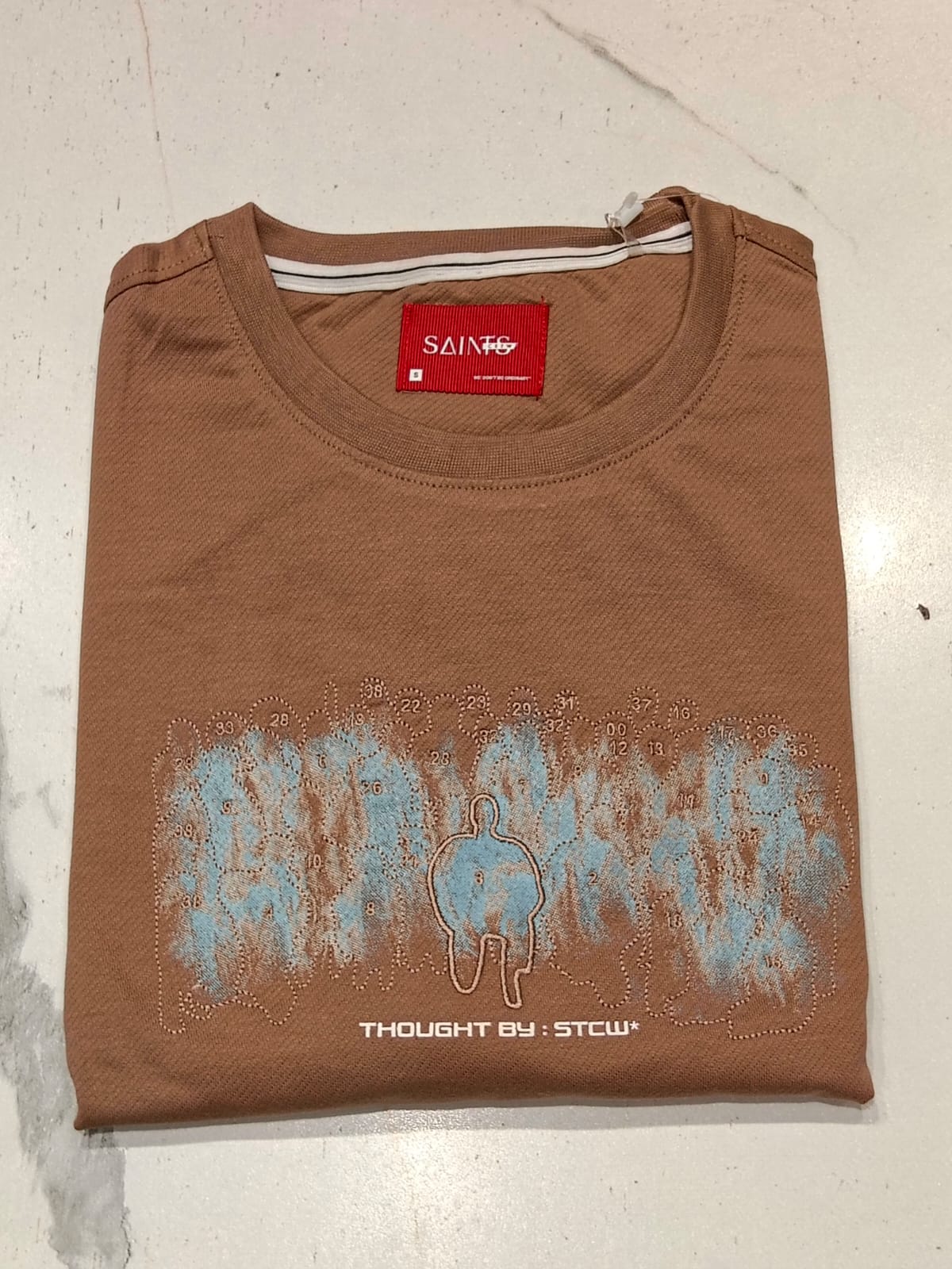Men’s Brown Abstract Graphic Round-Neck T-Shirt