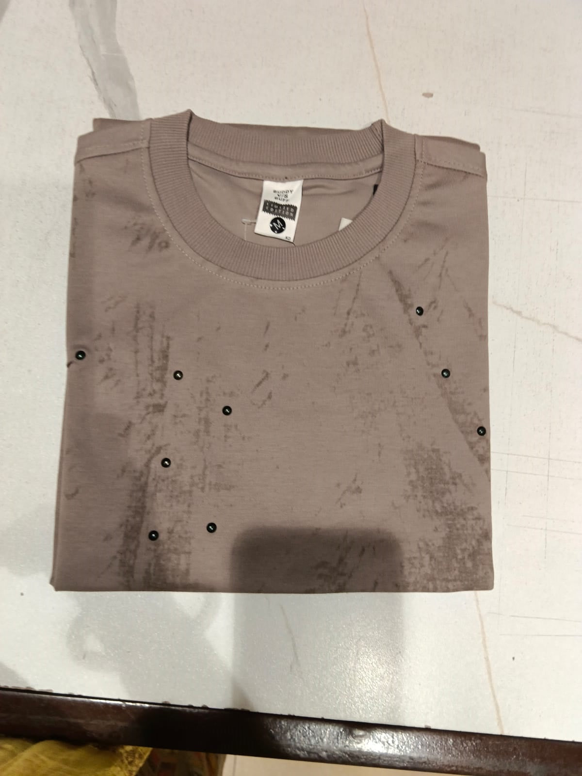Men’s Taupe Abstract Printed Round-Neck T-Shirt