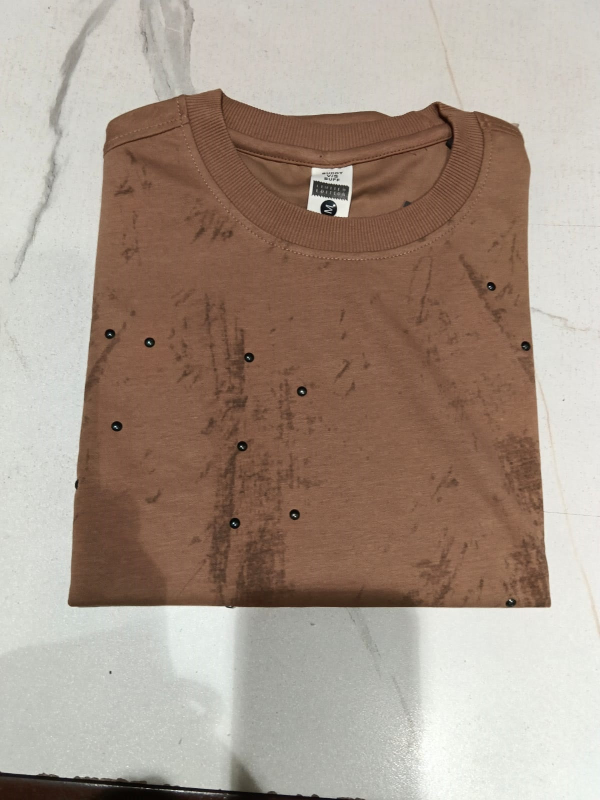 Men’s Brown Abstract Printed Round-Neck T-Shirt