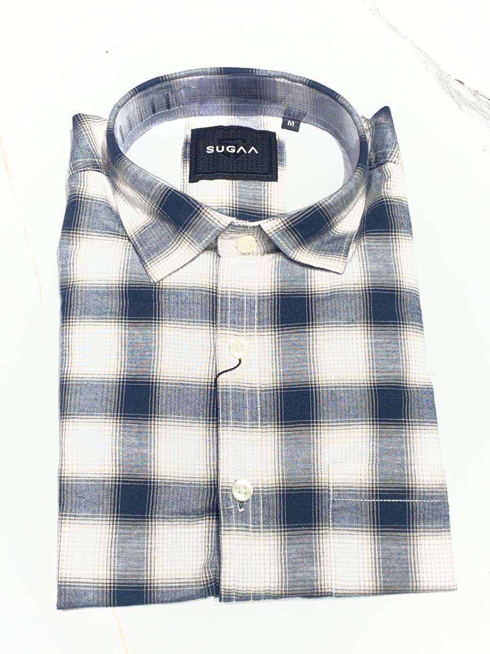 Classic Navy Blue & Beige Checkered Casual Shirt