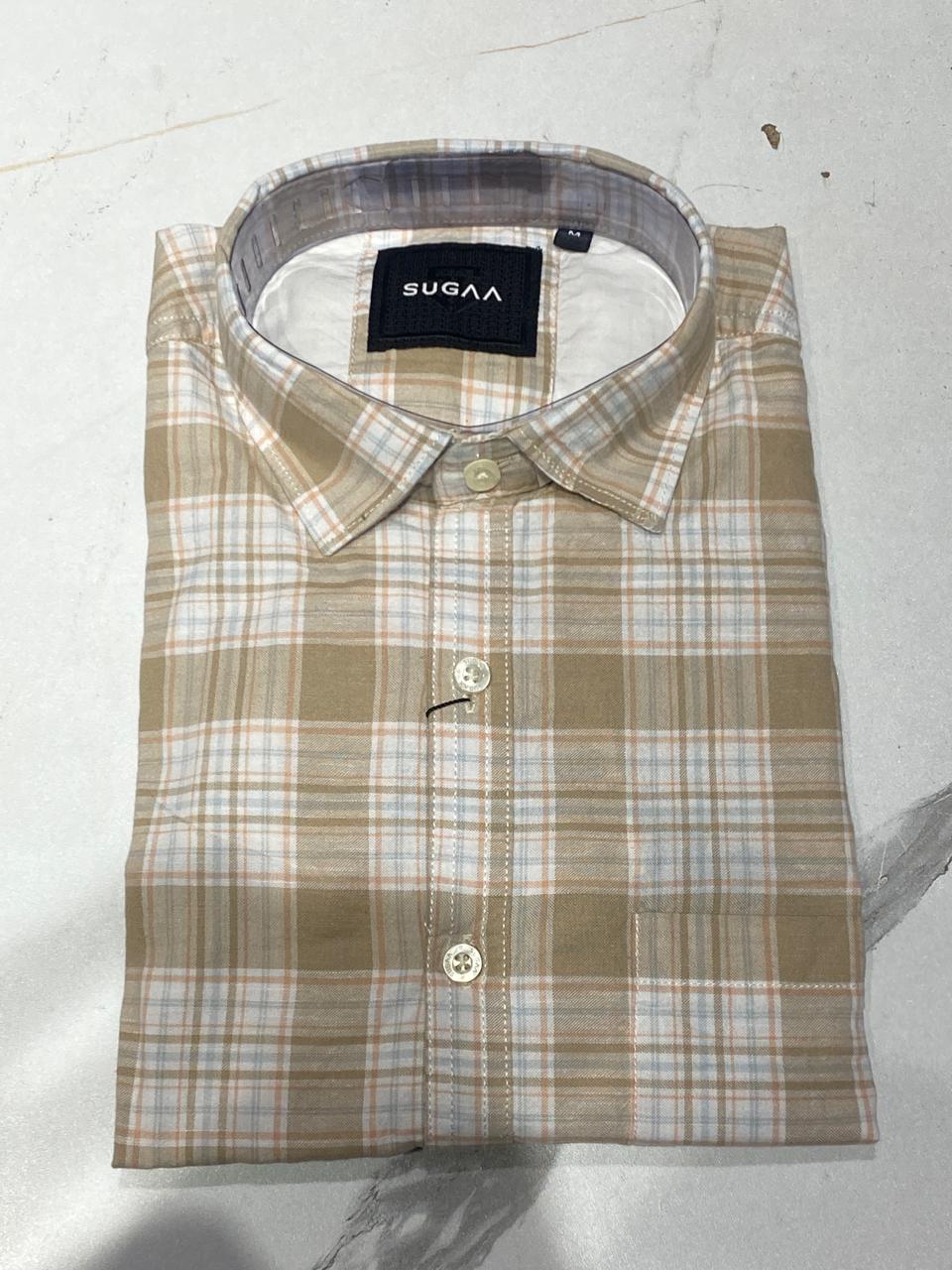 Classic Beige Checkered Casual Shirt