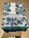 Title: Elegant Ivory & Teal Blue Floral Print Saree