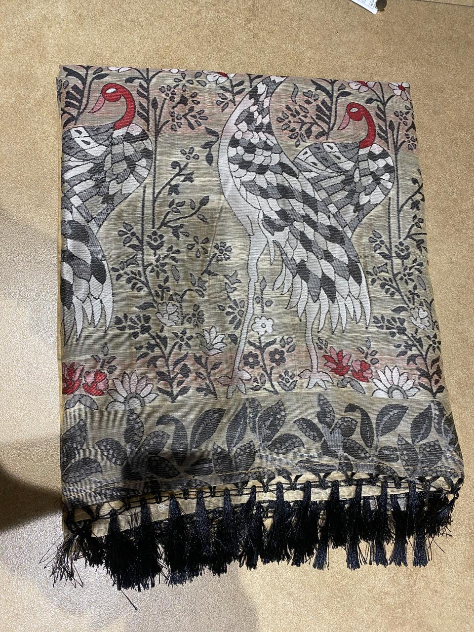 Title: Beige Crane Motif Designer Saree