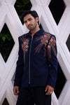 Navy Blue Embroidered Statement Jacket