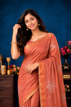 Elegant Rust Orange Floral Designer Saree with Golden Border