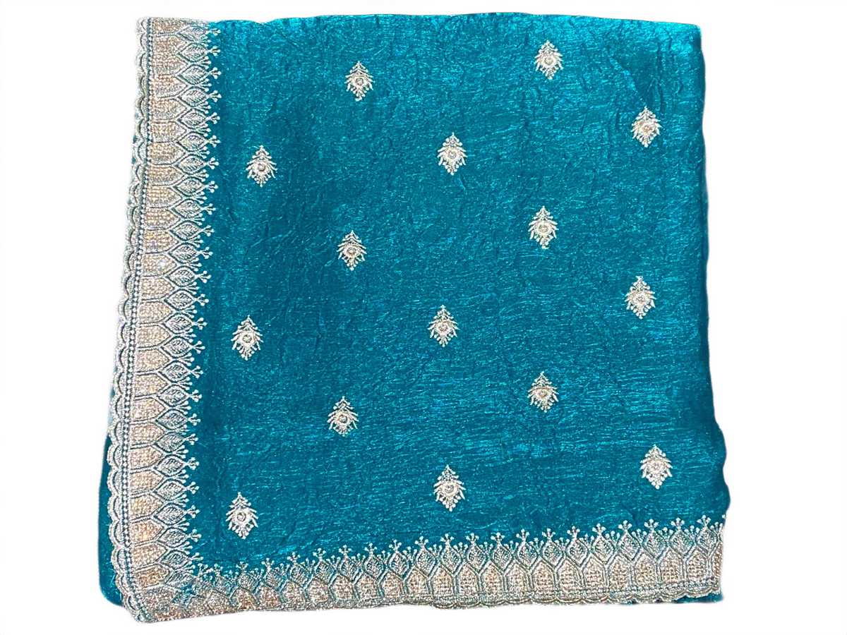 Elegant Teal Blue  Silver Zari Woven Saree | Premium Festive & Party Wear