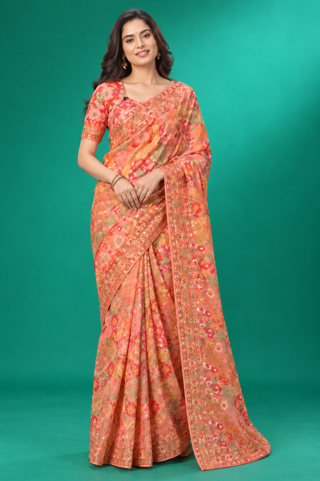 Coral Bloom Designer Saree