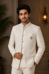 Men's Premium Ivory Jacquard Jodhpuri Suit with Jacket