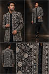 Black & Silver Embroidered Indo-Western Jacket Set