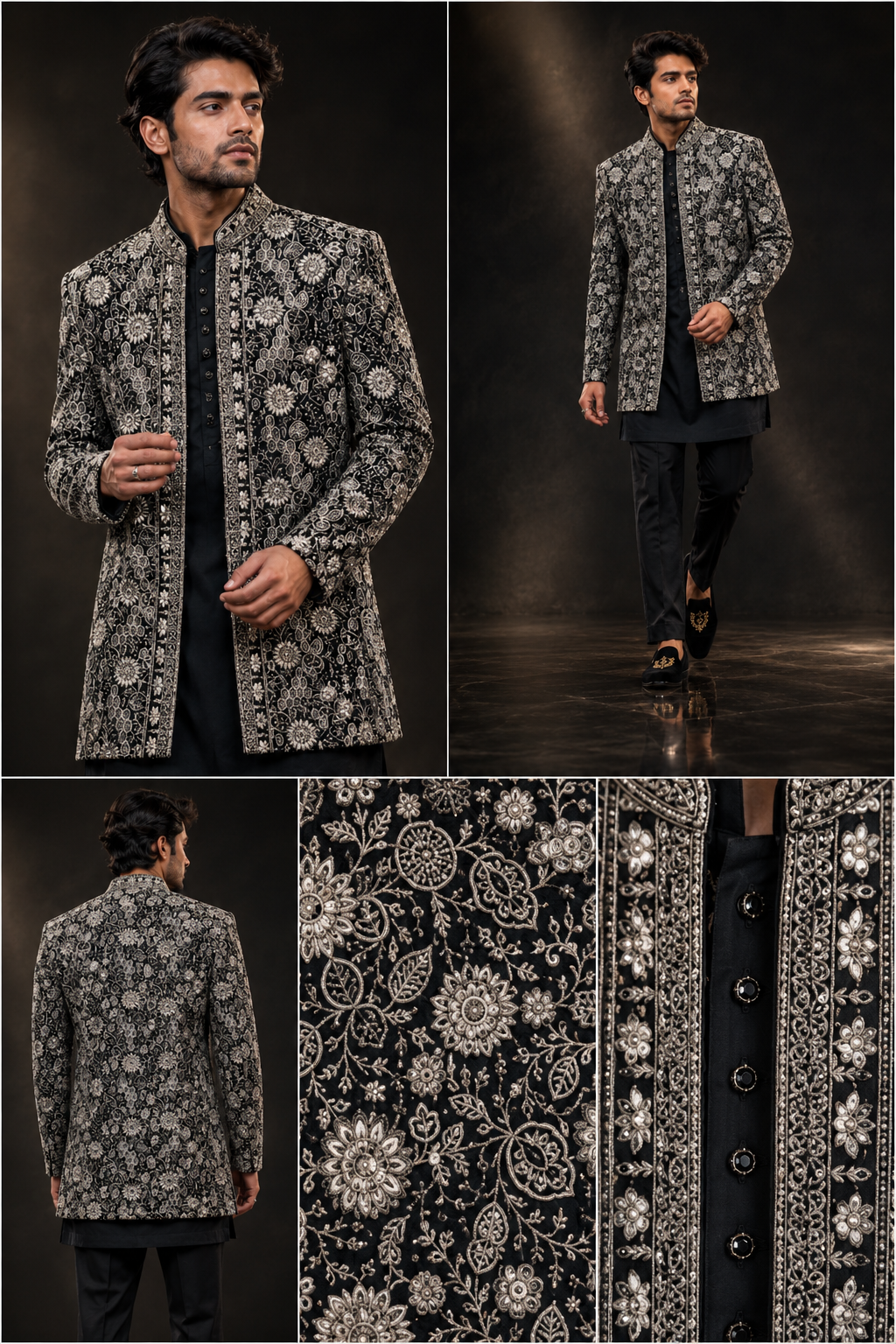 Black & Silver Embroidered Indo-Western Jacket Set