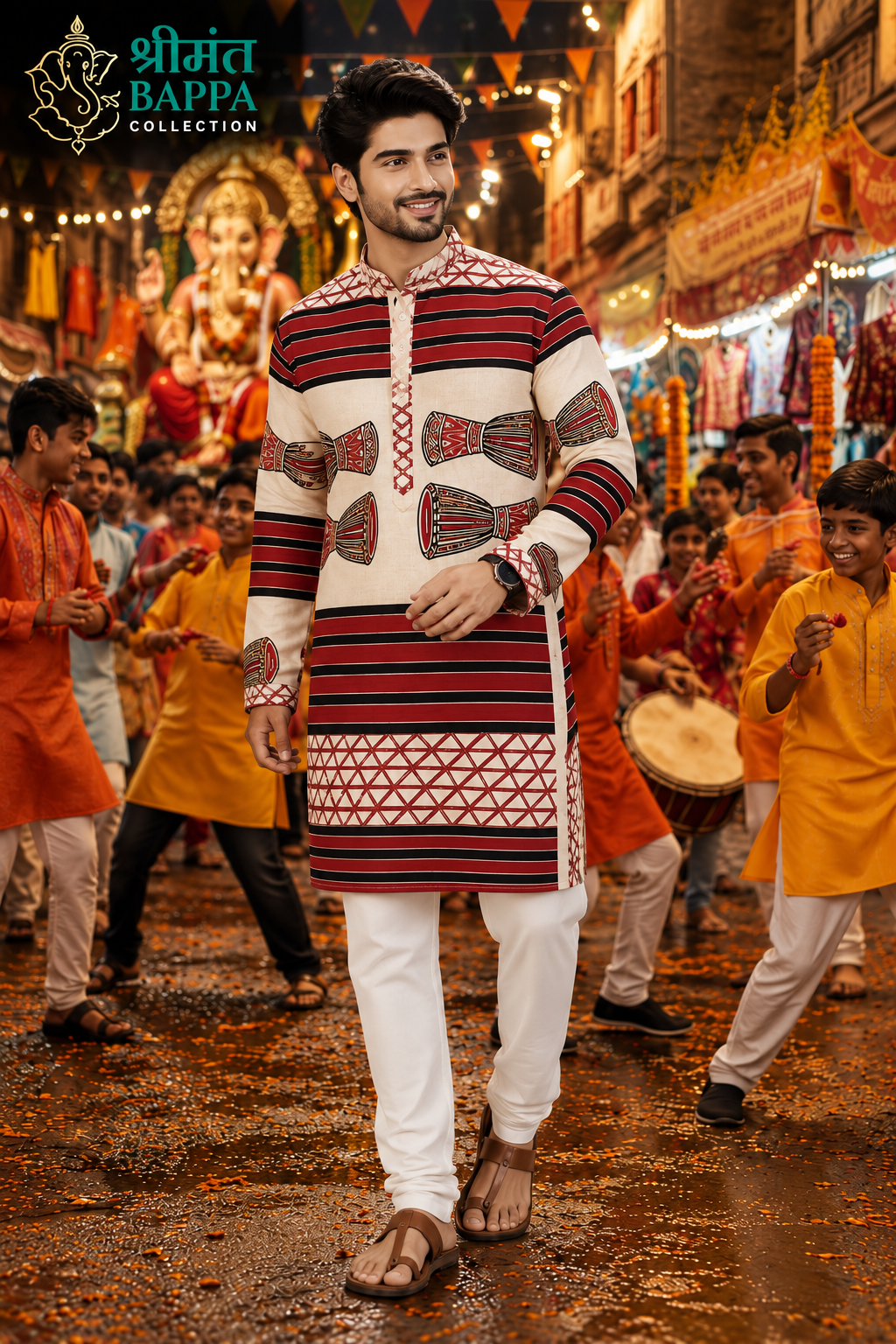 Red & Black Printed Festive Kurta