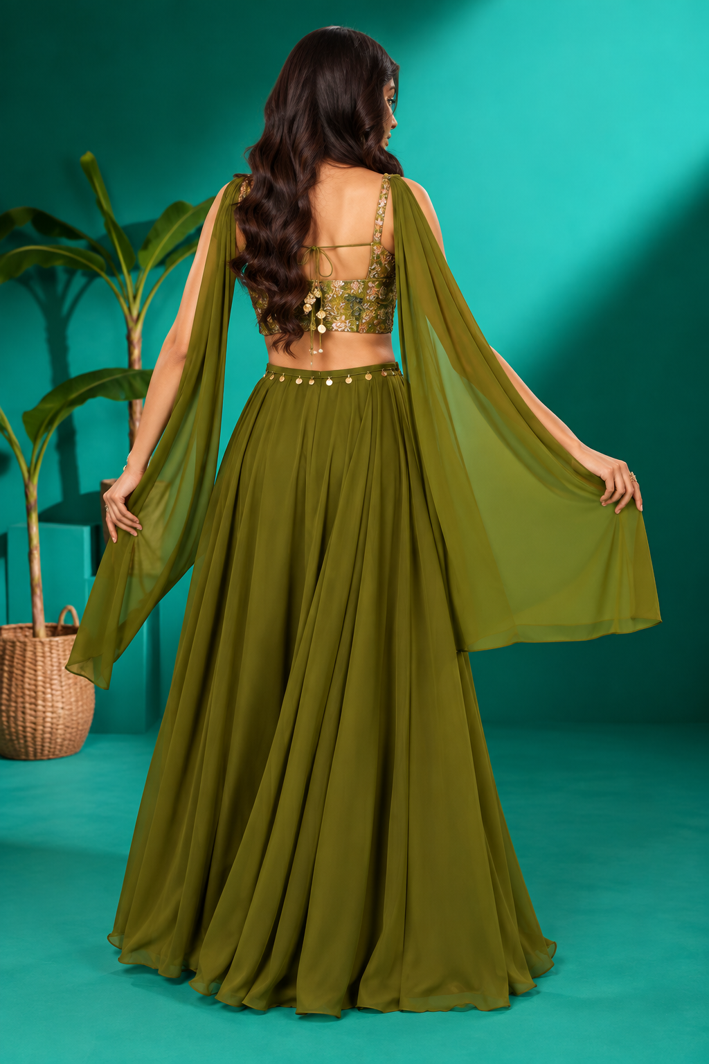 Olive Green Embroidered Palazzo Set