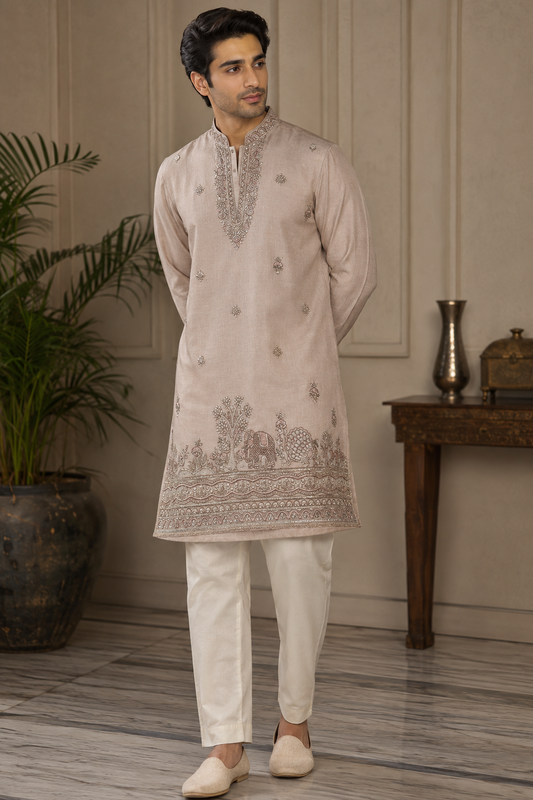 Heritage Beige Embroidered Men’s Kurta Set