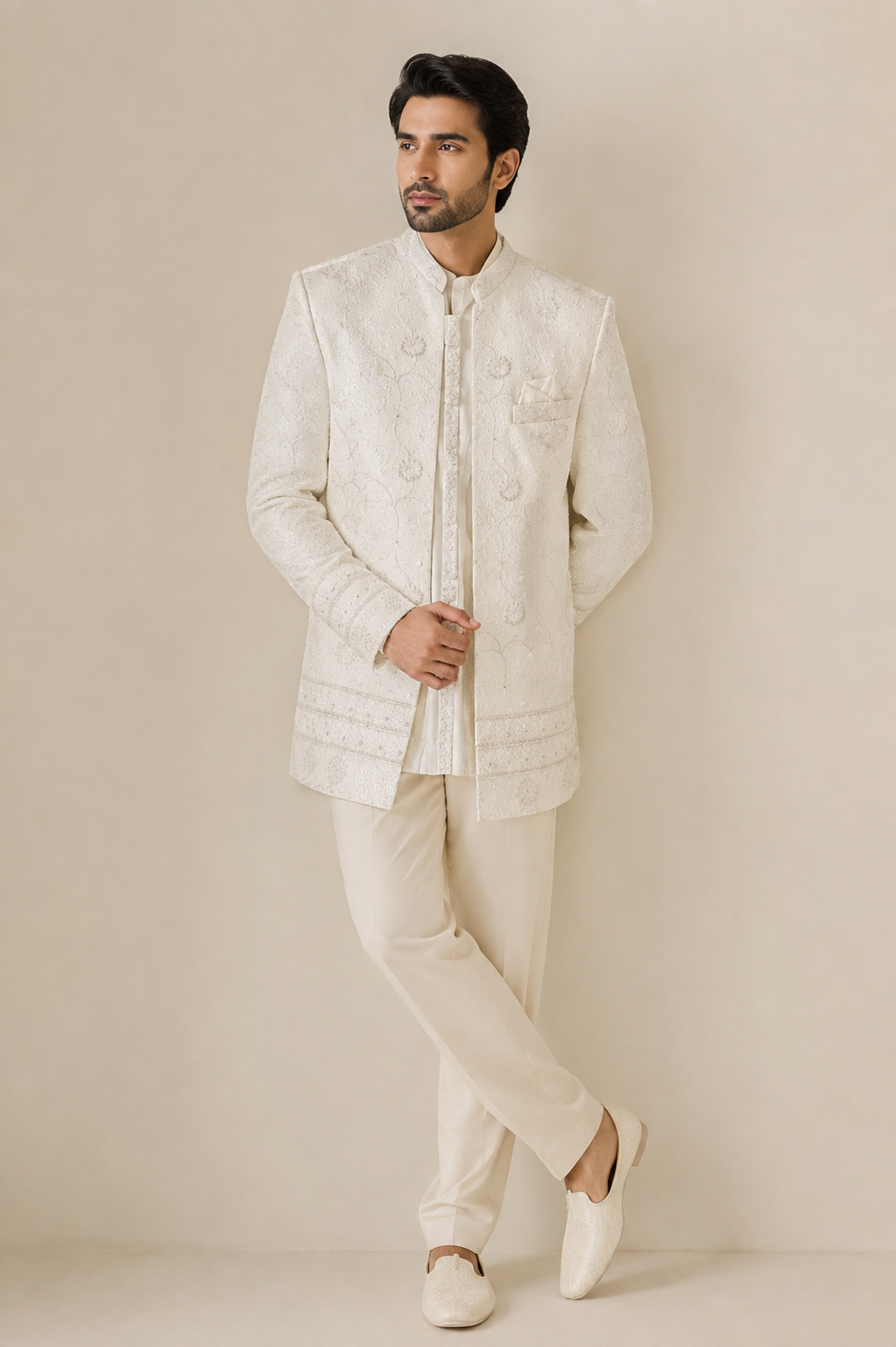Ivory Embroidered Wedding Jodhpuri Set