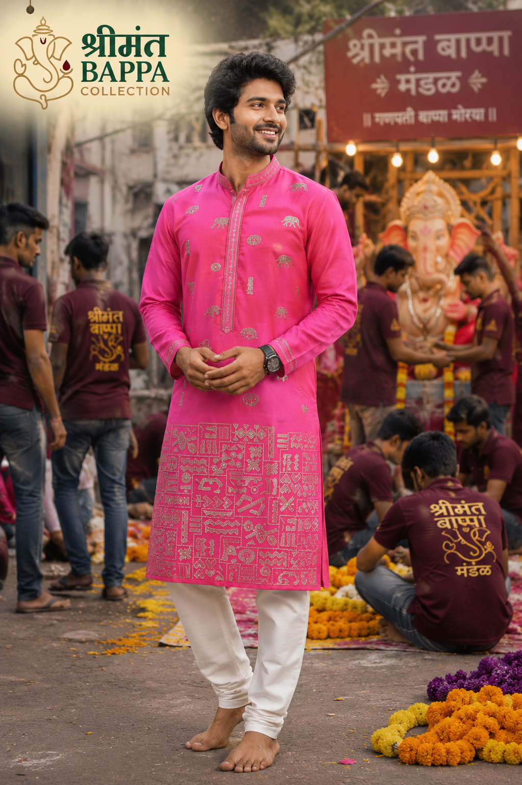 Festive Pink Embroidered Kurta