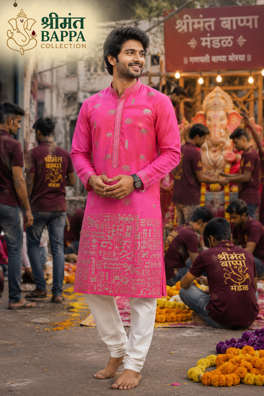 Festive Pink Embroidered Kurta