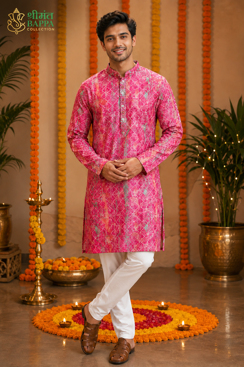 Men’s Festive Pink Printed Kurta