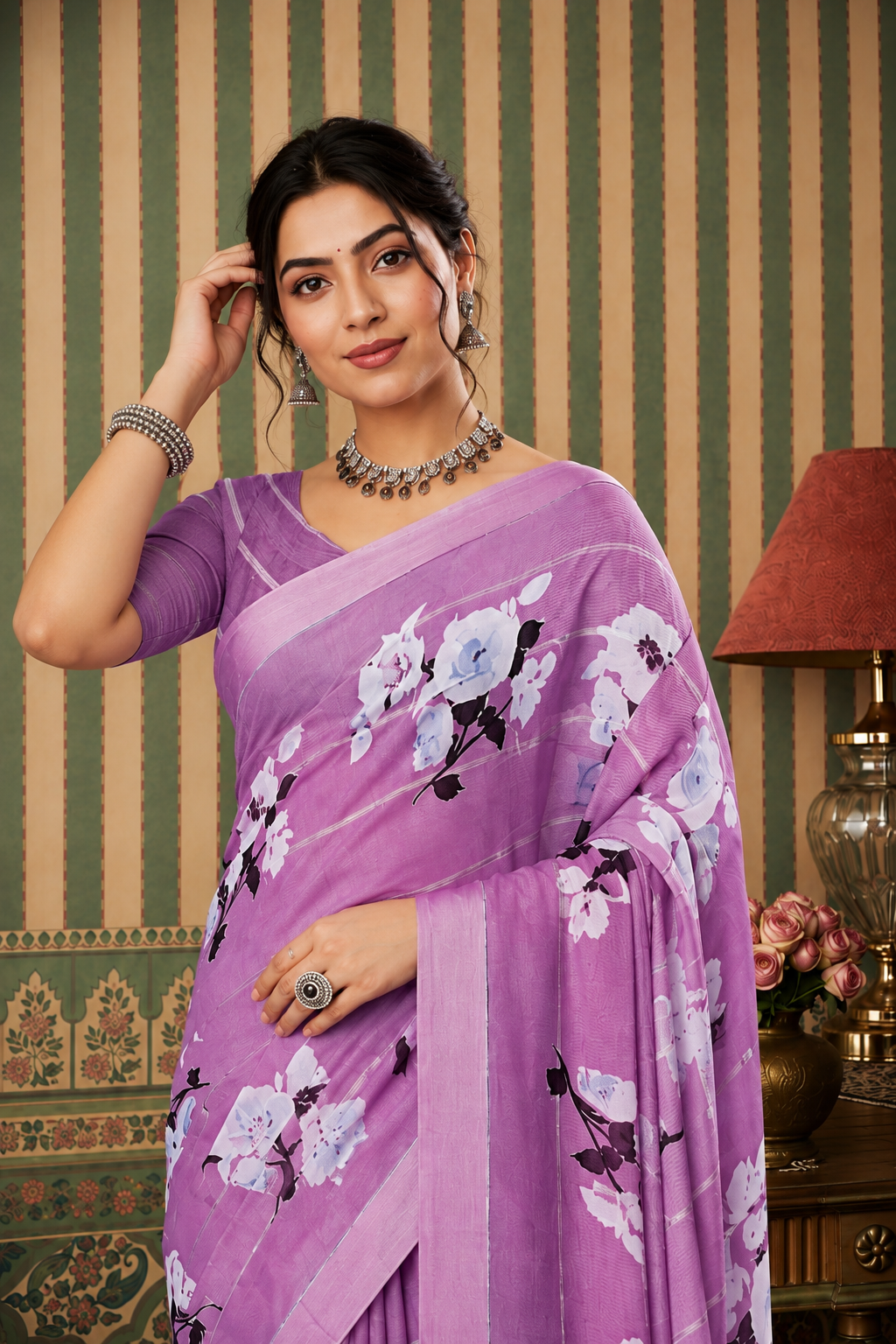 Lavender Bloom Floral Printed Saree – Soft Elegance for Every Occasion