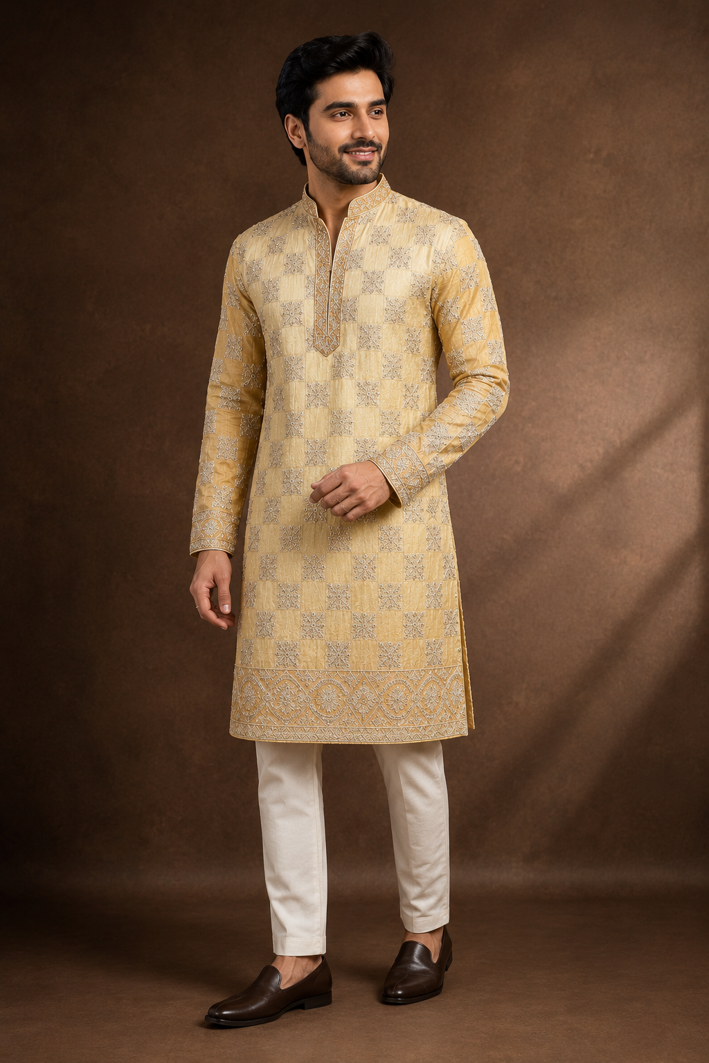 Mustard Gold Embroidered Festive Kurta Set