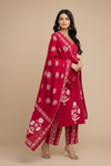 Elegant Ruby Red Printed Kurta Pant Dupatta Set for Women