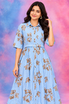 Sky Blue Floral Printed Shirt Dress
