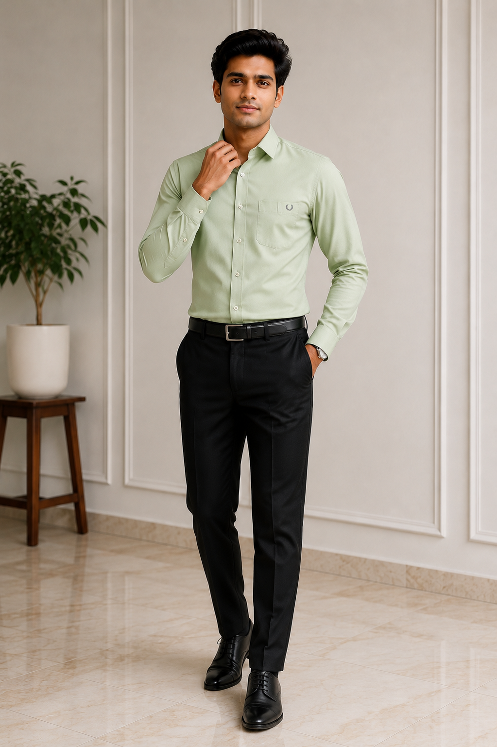 Men's Premium Sage Green Formal Full Sleeve Shirt