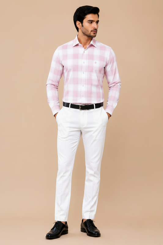 Men  White Checked Cotton Formal Shirt