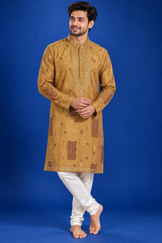 Mustard Gold Embellished Festive Kurta Set