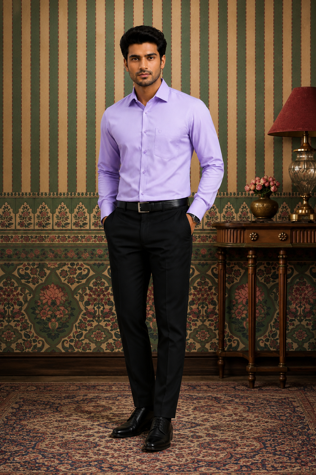 Men's Premium Lavender Full Sleeve Formal Shirt | Classic Fit | Office & Party Wear