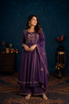 Royal Purple Embroidered Anarkali Kurta Pant & Dupatta Set