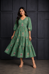 Sage Green Floral Printed Tiered Midi Dress