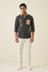 Men's Charcoal Grey Colorblocked Casual Shirt