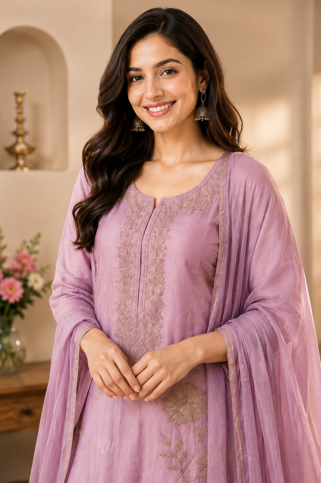 Lavender Bloom Embroidered Salwar Suit Set