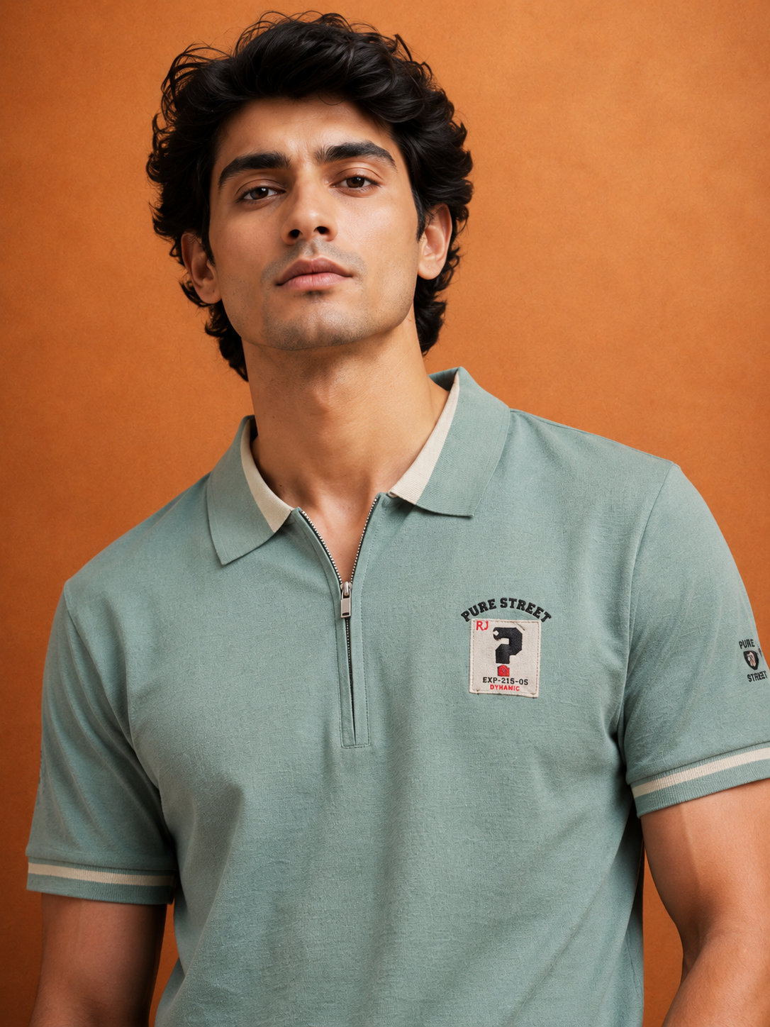 Pure Street Sage Green Zip Polo T-Shirt for Men