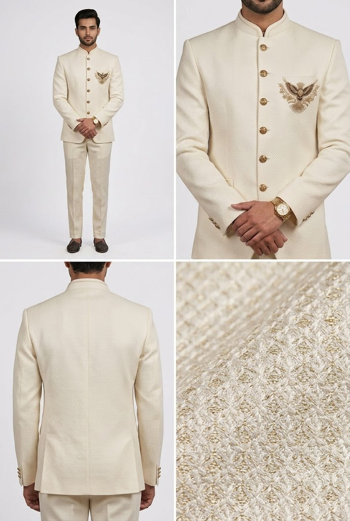 Men’s Ivory Textured Jodhpuri Suit Set