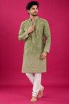 Olive Green Embroidered Festive Kurta Set