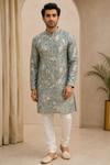 Sage Blue Floral Jacquard Kurta Set
