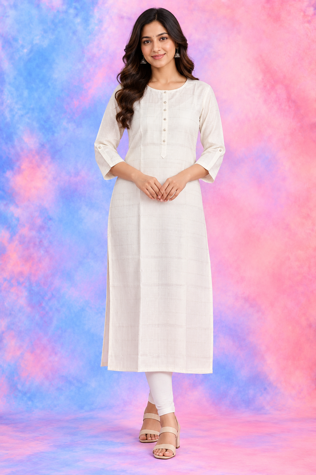 Elegant Ivory Checkered Kurti