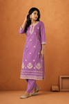 Lavender Embroidered Kurta Pant Set for Women