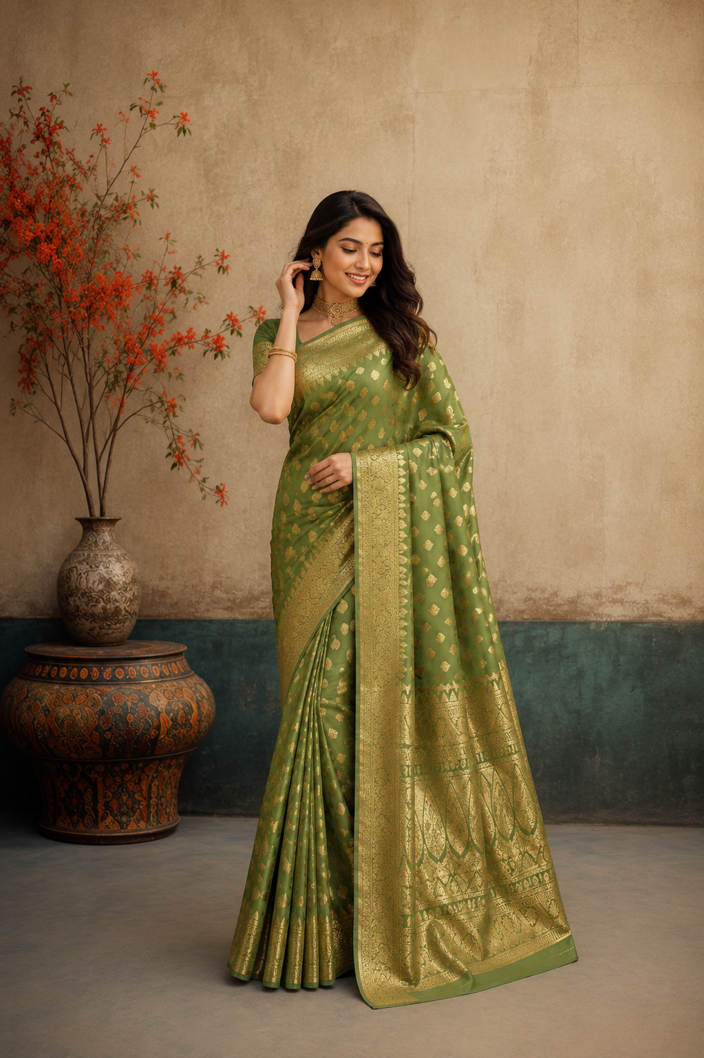 Elegant  Banarasi Silk Saree with Rich Gold Zari Weaving