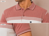 Men's Striped Polo T-Shirt with Light Wash Denim Look
