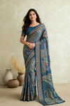 Elegant Blue Printed Saree with Intricate Paisley Design