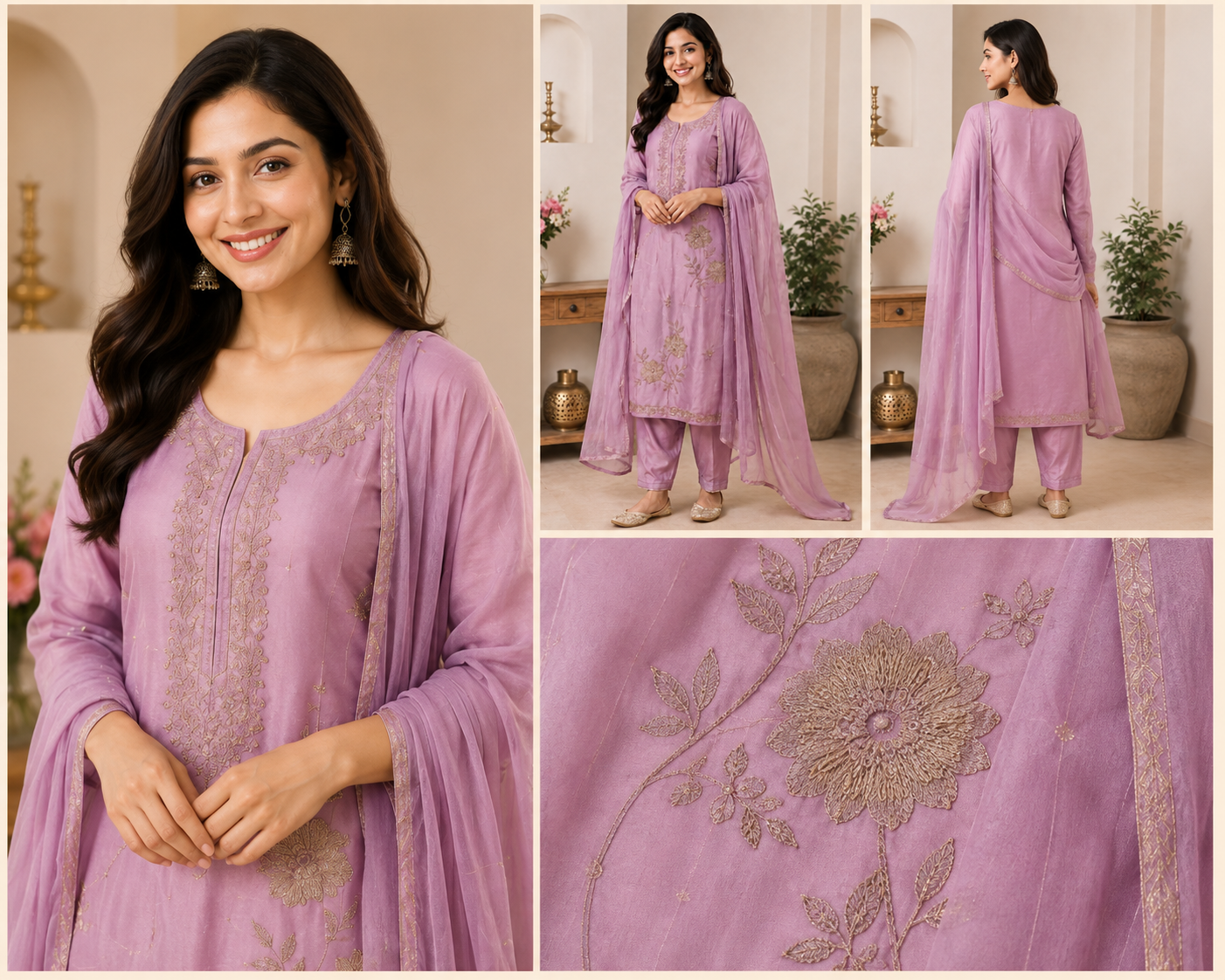Lavender Bloom Embroidered Salwar Suit Set